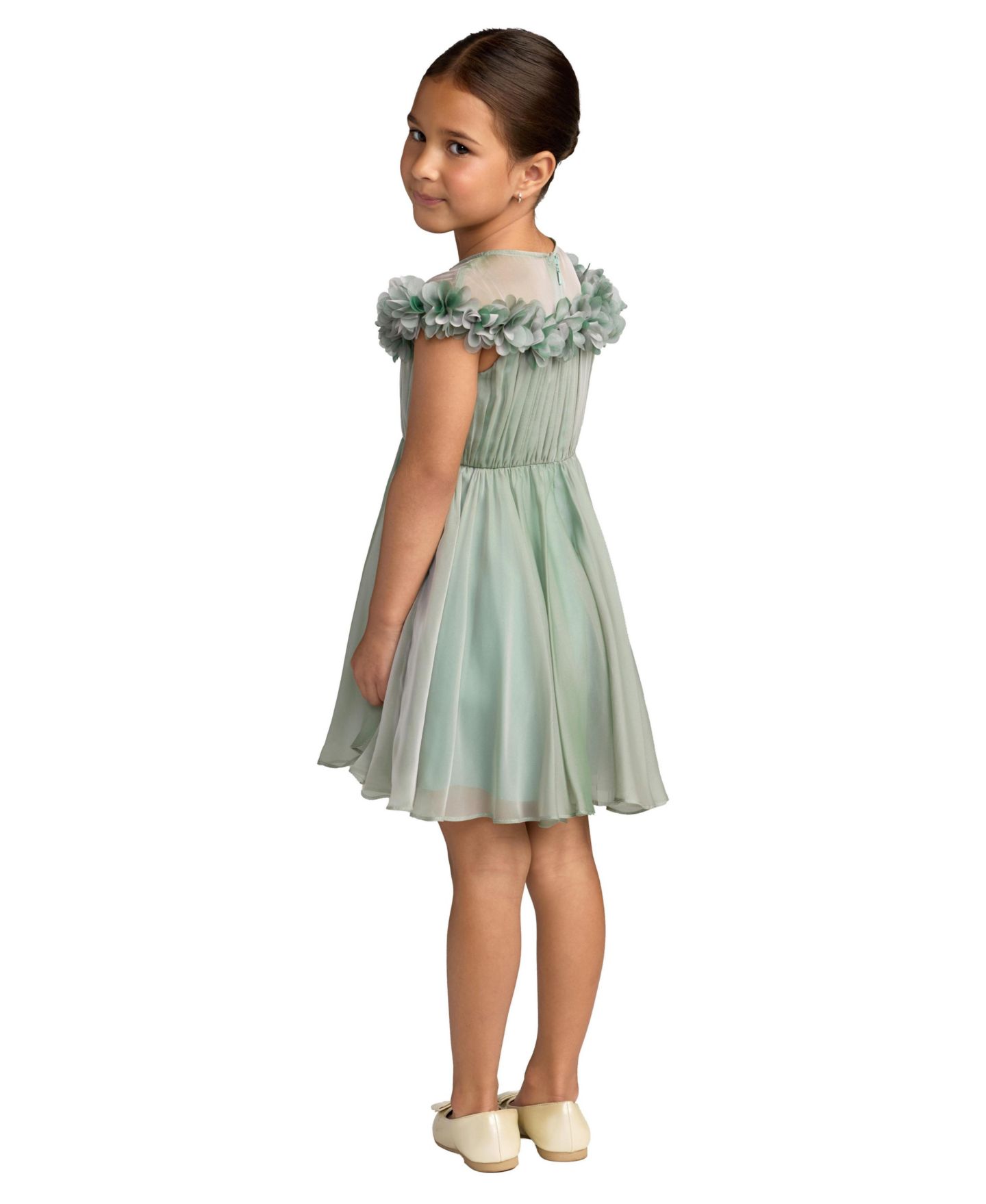 Платье Mac Duggal Floral Applique Chiffon A-Line Dress для девочек, цвет: Шалфейный — фото 2