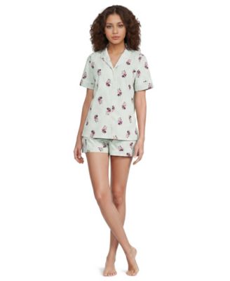Women's Cotton Poplin 2 Piece Pajama Set - Short Sleeve Top and Shorts
