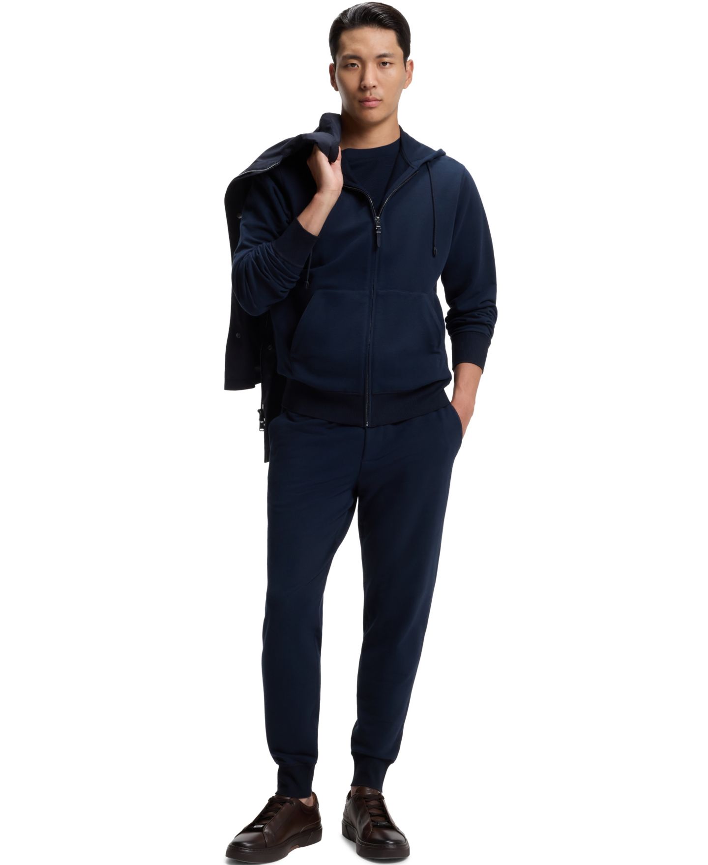 Мужская футболка Hugo Boss BOSS by Two-Tone Cotton-Piqué Regular-Fit, цвет: Тёмный синий — фото 4