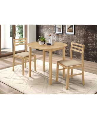 3-Piece  Dining Set with Drop Leaf Table and Tan Chairs