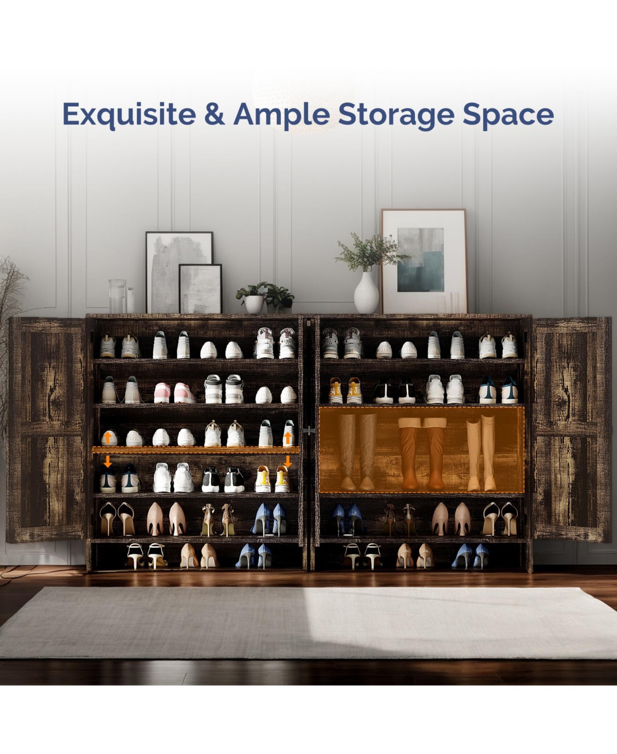 Slickblue Barn Door Shoe Cabinet with 2 Doors and Single Hole Handle