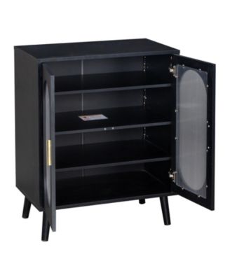 Black 2-Door Shoe Storage Cabinet with 4-Tier Shelves and High Legs