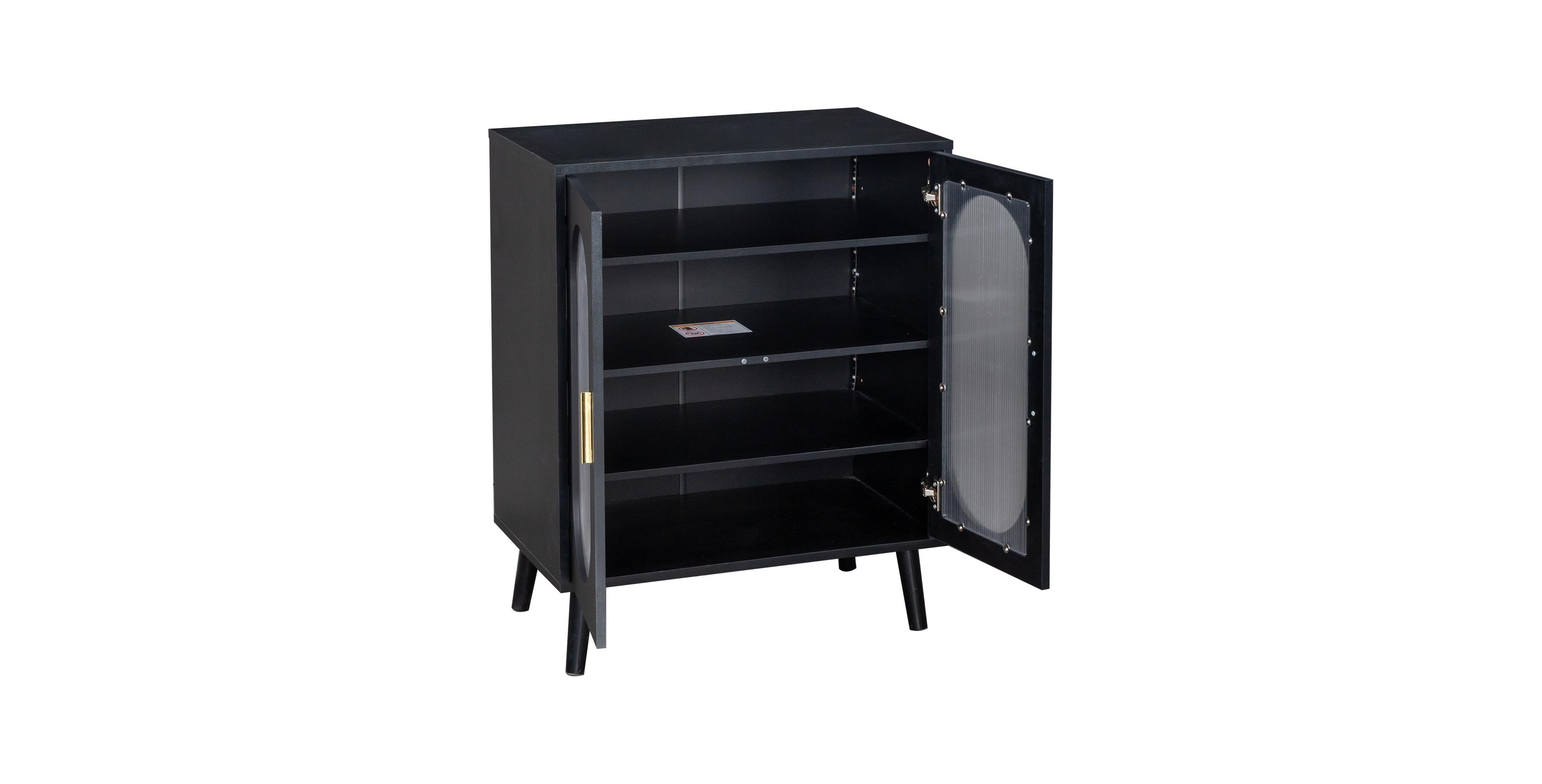 Slickblue Black 2-Door Shoe Storage Cabinet with 4-Tier Shelves and High Legs