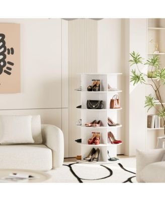 5 Tier Rotating Shoe Rack Tower, Revolving Shoe Rack Storage, Round Carousel Vertical Handbag and Shoe Organizer