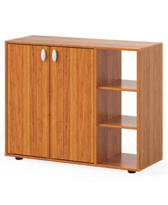 2-Door Shoe Cabinet with Adjustable Shelf and 3-Tier Open Storage