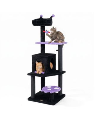 57'' Gothic Cat Tree for Indoor Cats with Padded Perch 2-Entry Condo Hanging Toy