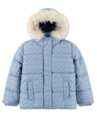 Girls' 4-16 Ultra Hooded Faux Fur-Trim Puffer Jacket
