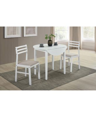 3-Piece  Round Drop Leaf Dining Set, Plywood Table and 2 Taupe Ladder Back Chairs