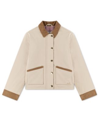 Girls' 4-16 Corduroy-Collar Plaid-Lined Barn Jacket