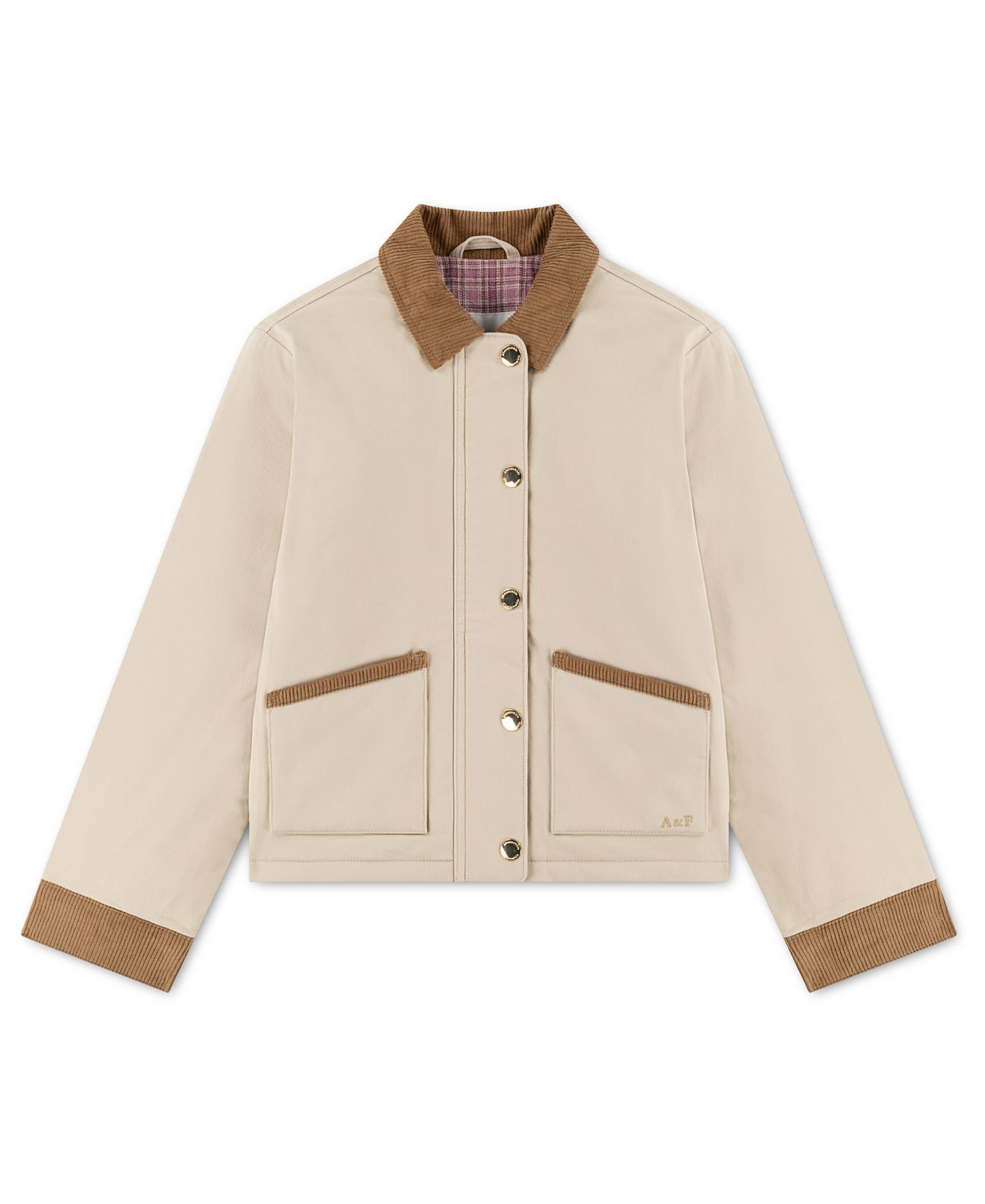 Детская куртка abercrombie kids Girls' 4-16 Corduroy-Collar Plaid-Lined Barn, цвет: Рыжевато-коричневый — фото 1