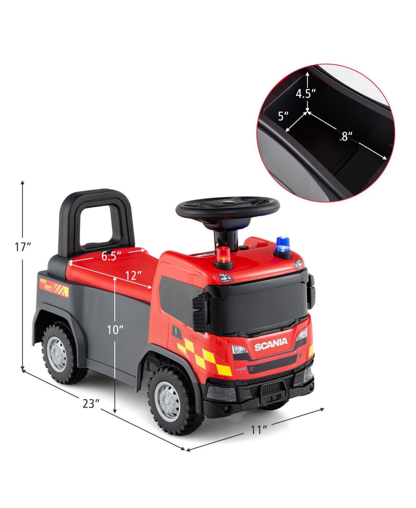 Детская игрушка Mecale Licensed Scania Truck Ride-On Push Car with Music and Steering Wheel, Ages 18 Months+, цвет: Красный — фото 3