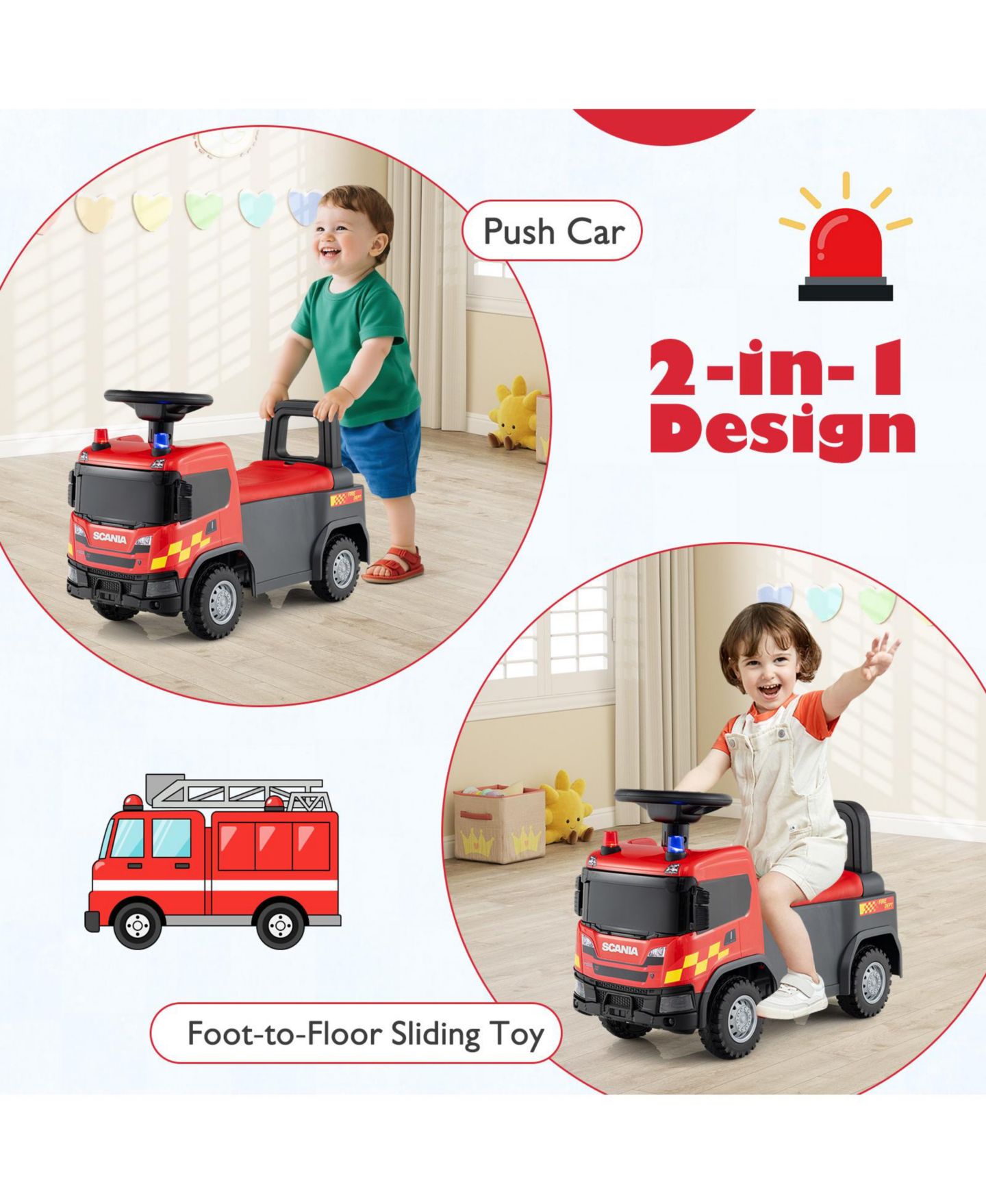 Детская игрушка Mecale Licensed Scania Truck Ride-On Push Car with Music and Steering Wheel, Ages 18 Months+, цвет: Красный — фото 8
