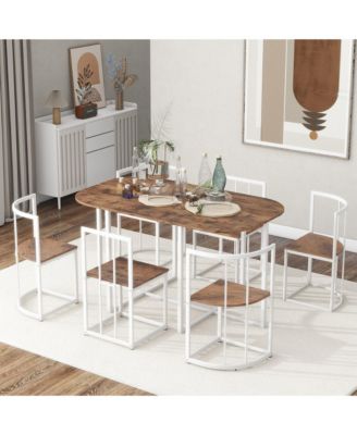 7-Piece Dining Set, Faux Marble Table and 6 Chairs