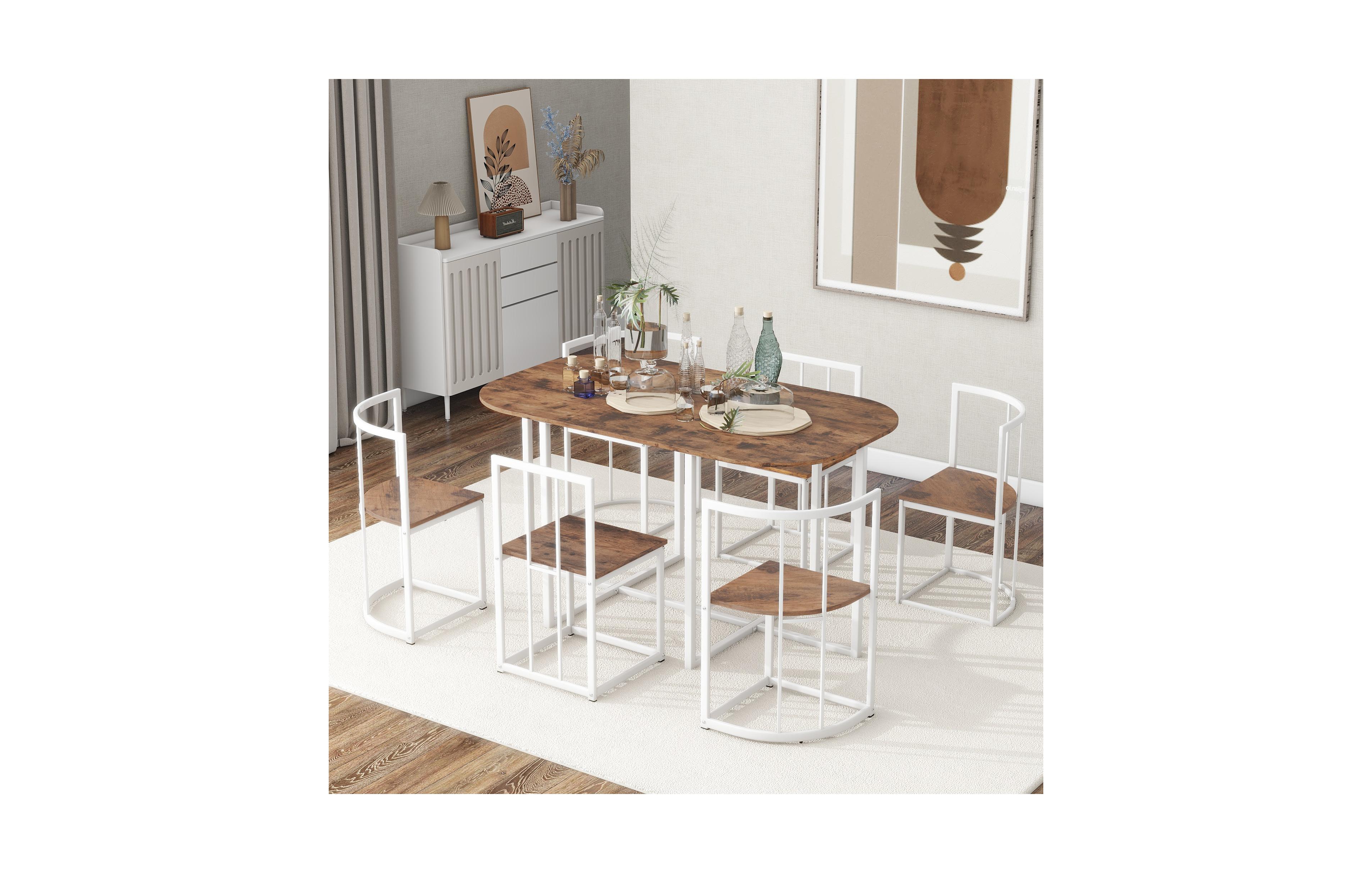 Flynama 7-Piece Dining Set, Faux Marble Table and 6 Chairs