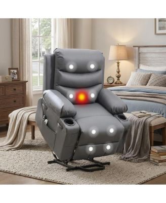 Upholstered Power Lift Chair, Electric Standing Assist Recliner with Back Massage and Waist Heating, PU Leather Finish