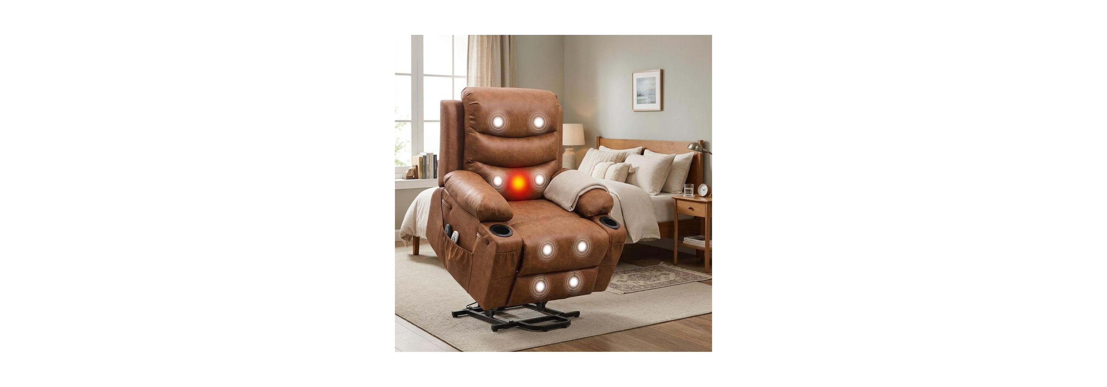 gaomon Upholstered Power Lift Chair, Electric Standing Assist Recliner with Back Massage and Waist Heating, Pu Leather Finish