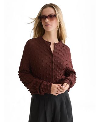 Women's Textured-Stitch Funnel-Neck Cardigan