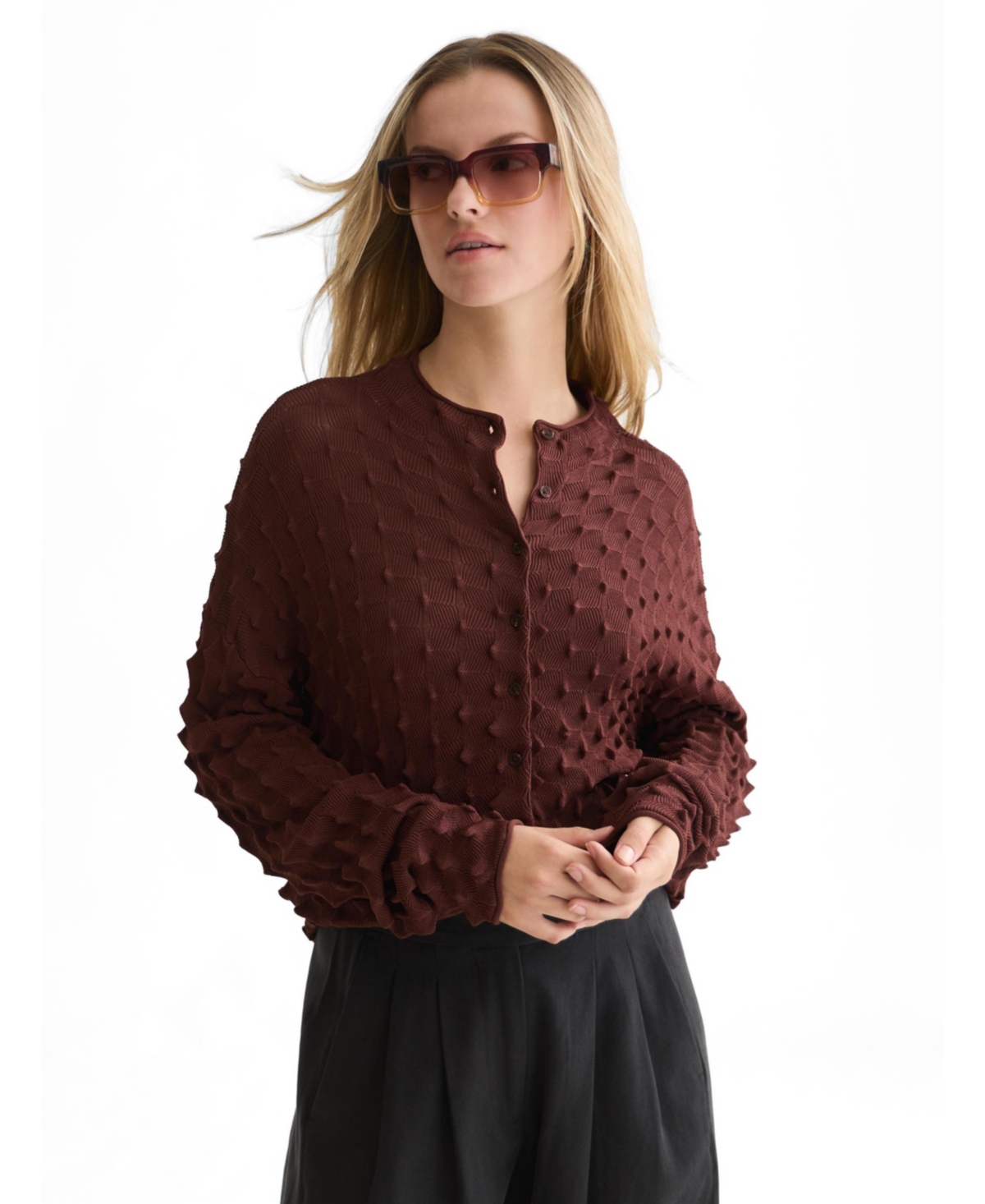 Scotch & Soda Women's Textured-Stitch Funnel-Neck Cardigan