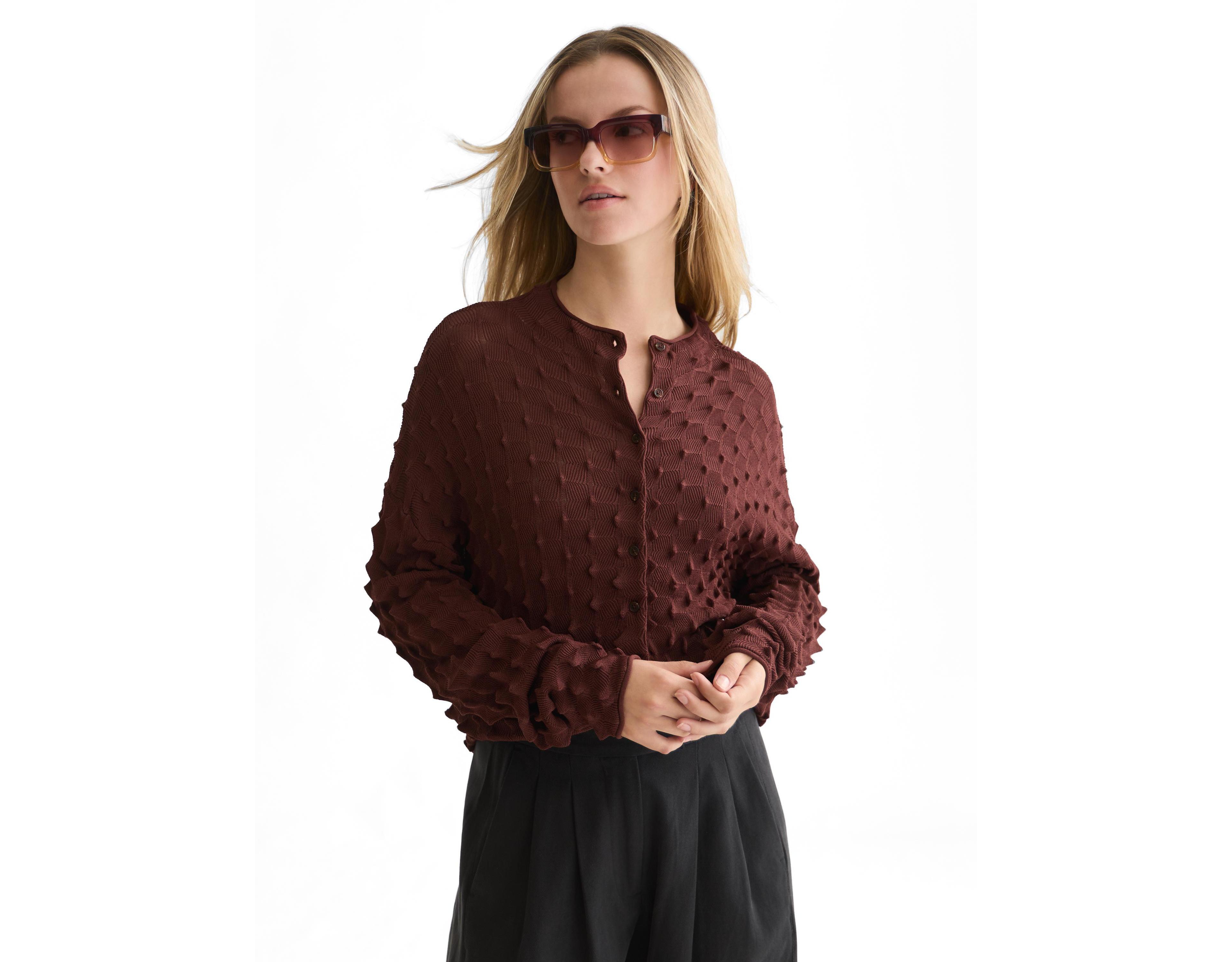 Scotch & Soda Women's Textured-Stitch Funnel-Neck Cardigan
