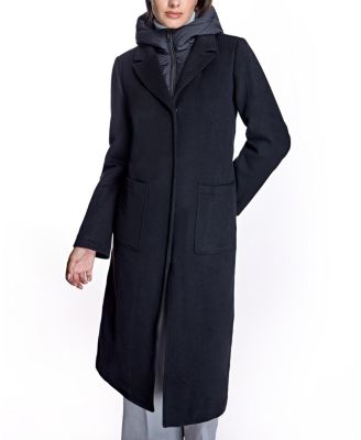 Women's Cashmere Blend and Puffer Hooded Coat