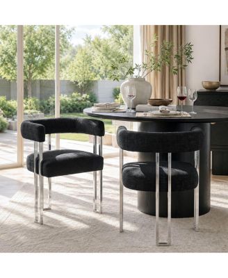 Upholstered Dining Armchairs Set of 2, Oatmeal Chenille Fabric, Silver Metal Sled Legs, Low-Profile Seating, 18" Seat Height
