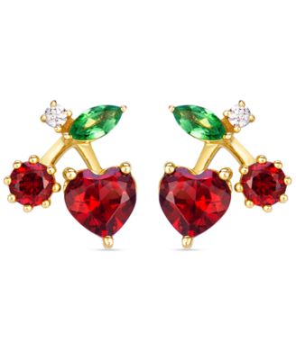 Garnet, Tsavorite & Diamond (0.03 ct. t.w.) Stud Earrings in 14k Honey Gold