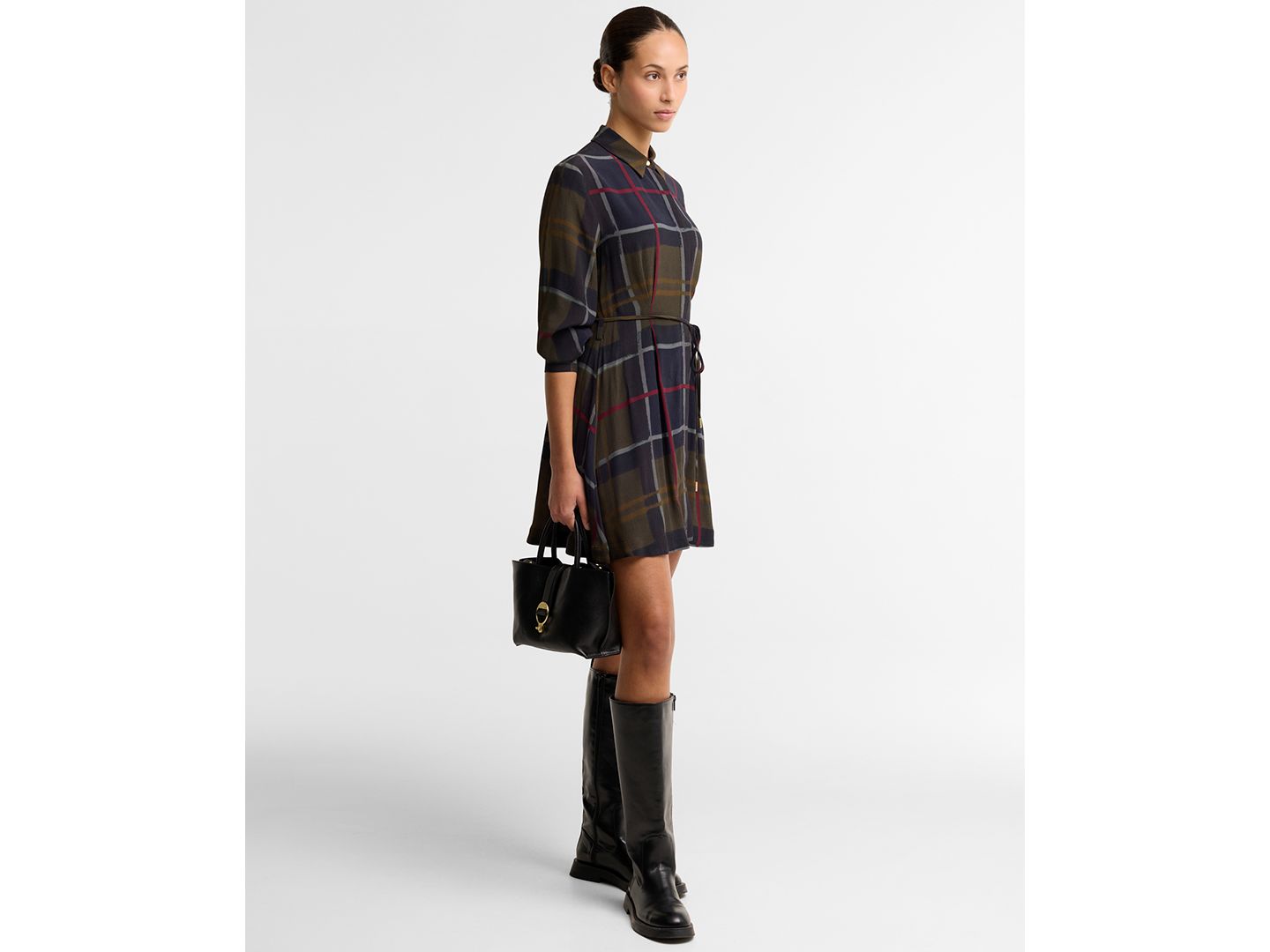 Женское платье Barbour Ivybridge Long-Sleeve Plaid V-Neck Shirt Dress, цвет: Теневой — фото 2