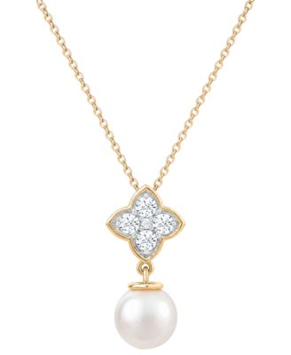 Cultured Freshwater Pearl (7.5mm) & Lab-Grown Sapphire (1/5 ct. t.w.) Necklace in 14k Yellow Gold-Plated Over Sterling Silver