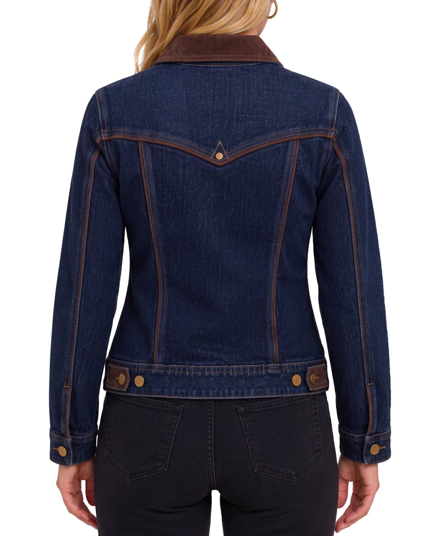 Женская куртка Liverpool Los Angeles Crosshatch Stretch Denim Velvet-Trim Dark-Wash, цвет: Riverwalk — фото 3