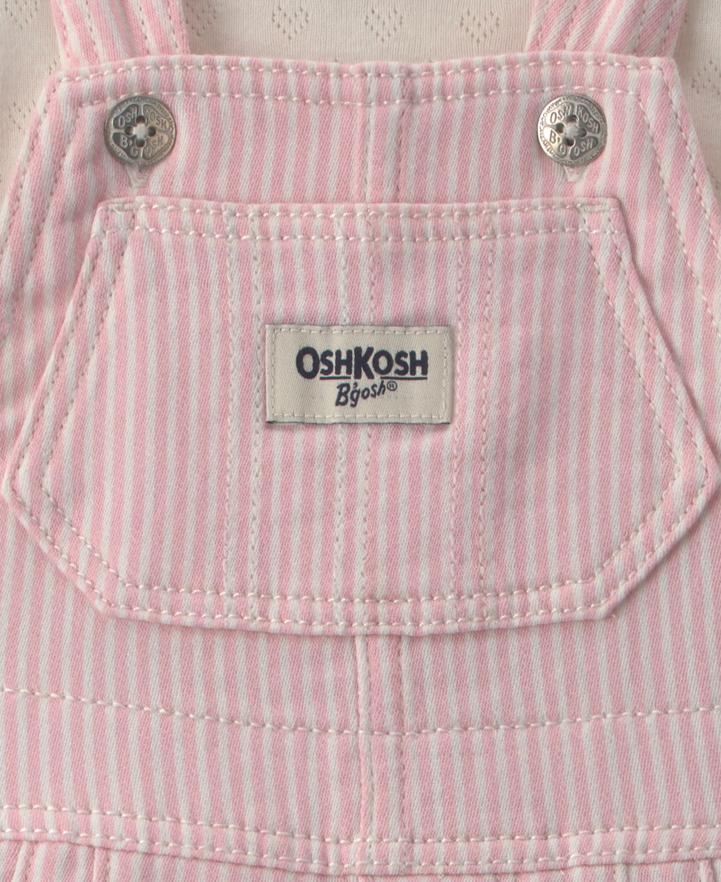 OshKosh B'gosh Комплекты Osh Kosh Baby Girls' Long-Sleeve Hickory Twill Top and Overalls Set, цвет: Розовый / Белый — фото 4