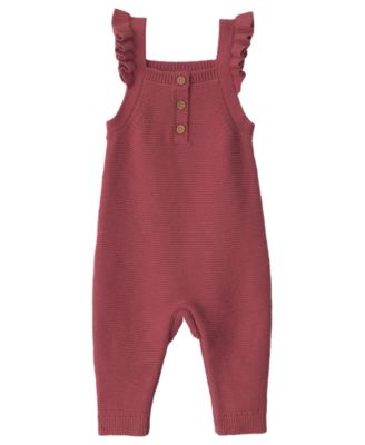 Baby Girls' Sweater-Knit Square-Neck Overalls