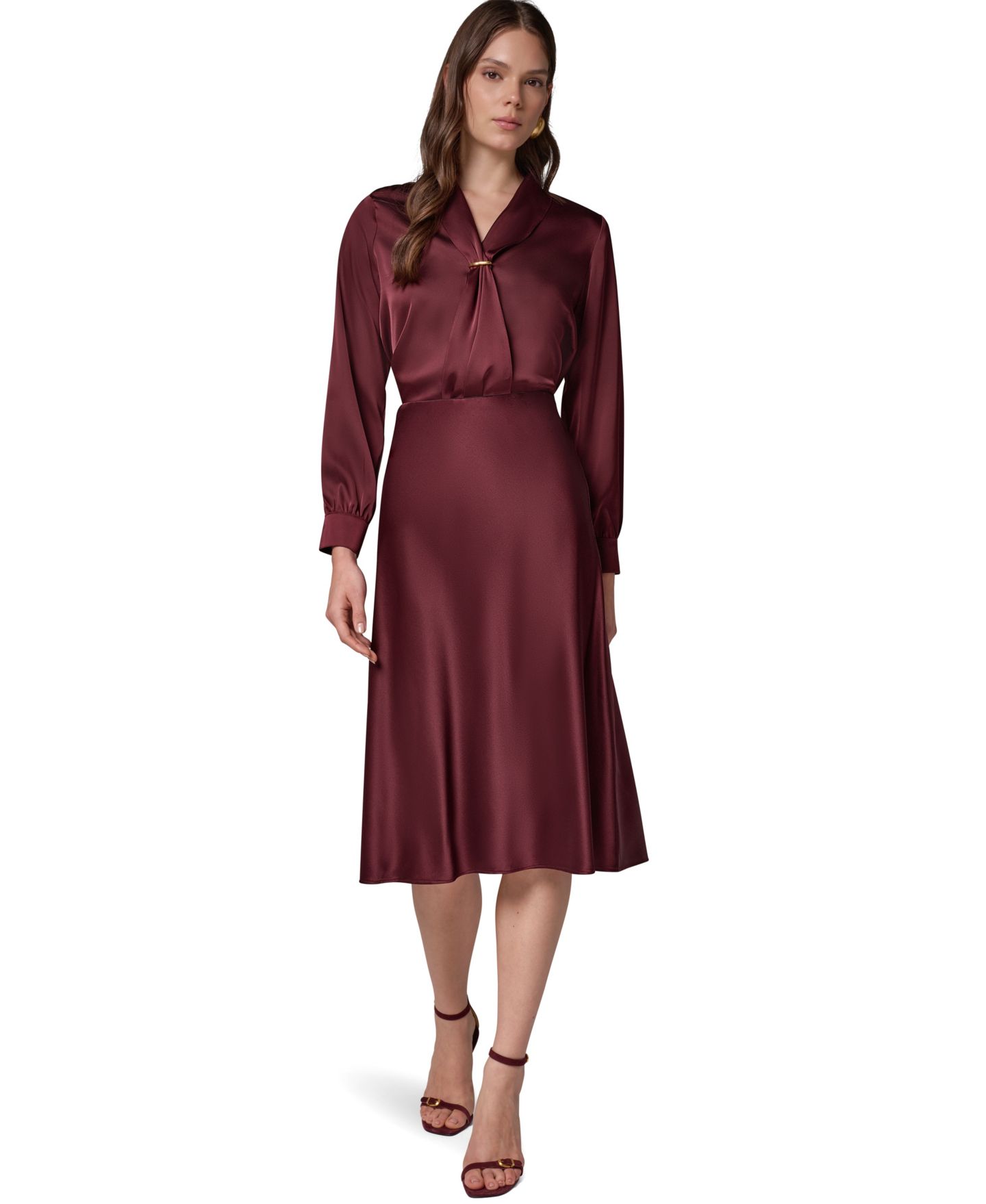 Женская юбка Donna Karan New York Petite High-Waisted A-Line Midi, цвет: Чёрный вишнёвый — фото 2