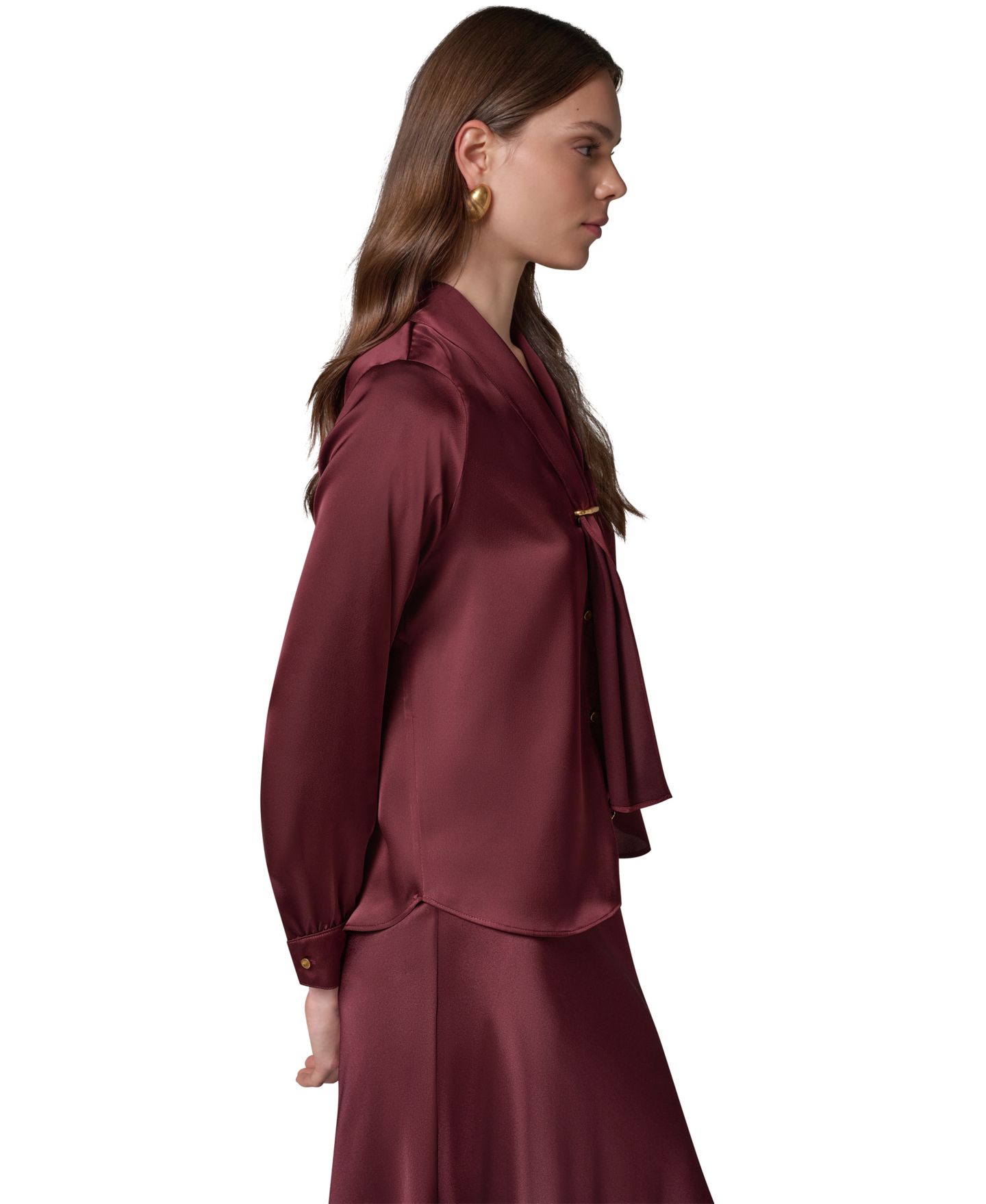Женская блузка Donna Karan New York Petite Long-Sleeve V-Neck Scarf Detail Blouse, цвет: Чёрный вишнёвый — фото 5