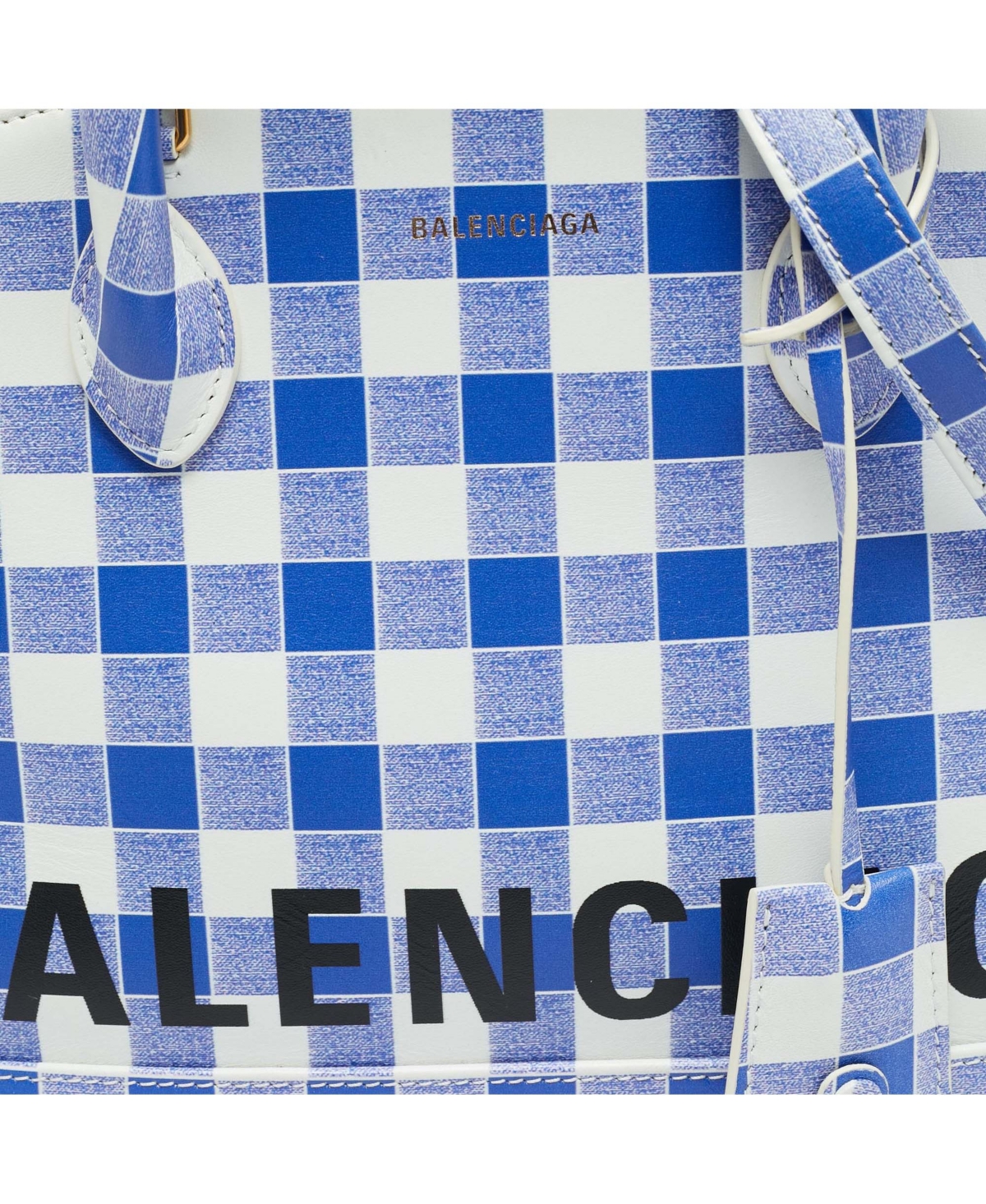 Pre-Owned Balenciaga Women's Ville Small Gingham Leather Satchel