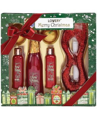Christmas Bath and Body Gift Box, Red Rose and Jasmine Home Spa Set, 8pc Body Care Gift Set