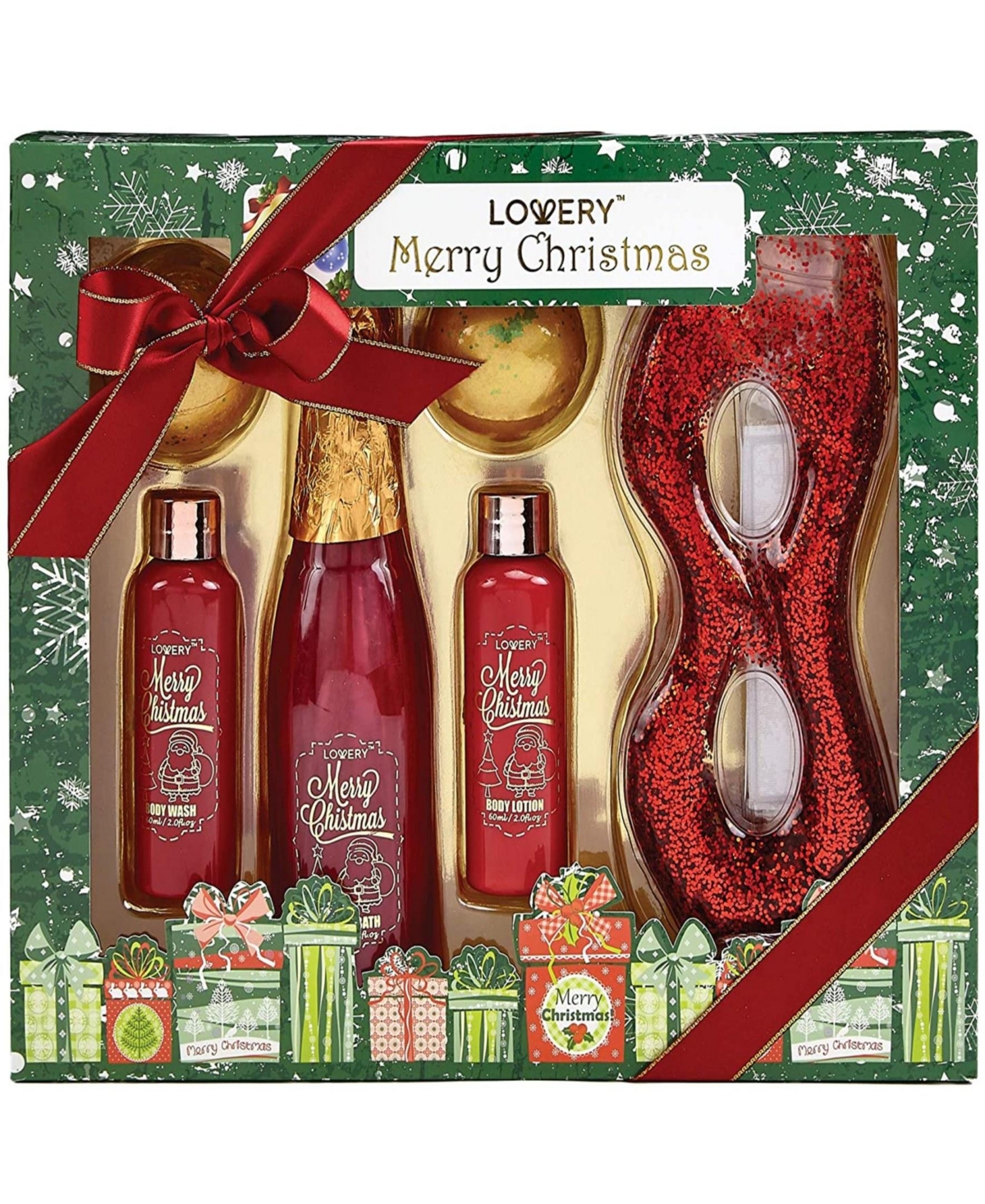 Lovery Christmas Bath and Body Gift Box, Red Rose and Jasmine Home Spa Set, 8pc Body Care Gift Set