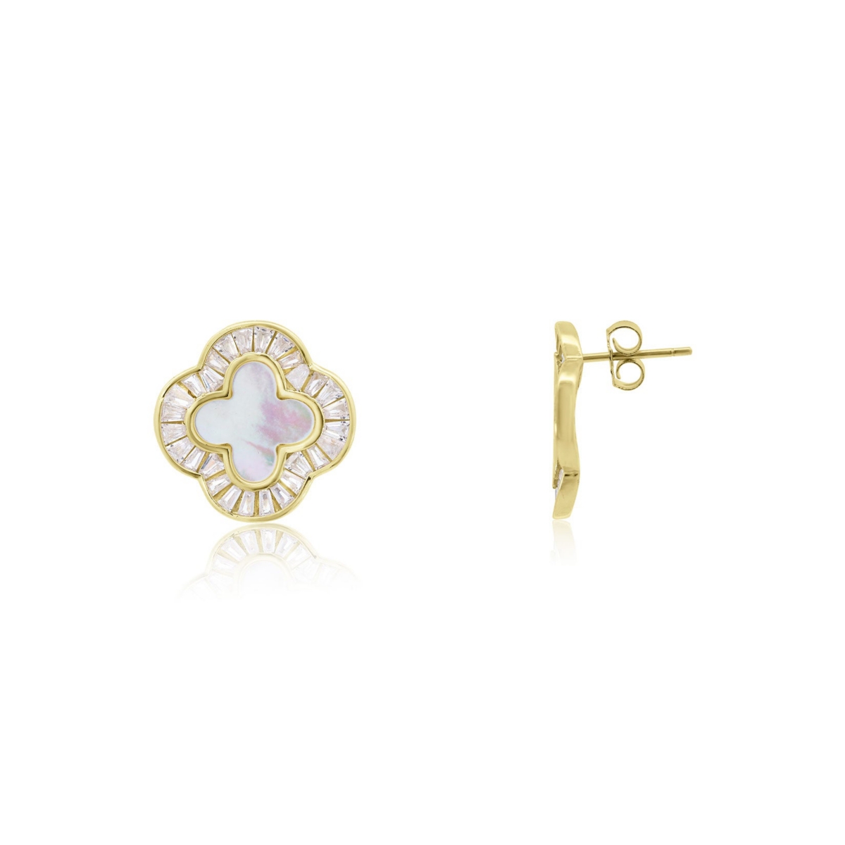 The Lovery Large Mother of Pearl Cz Clover Stud Earrings 14K Gold-Plated Sterling Silver - Mother of pearl