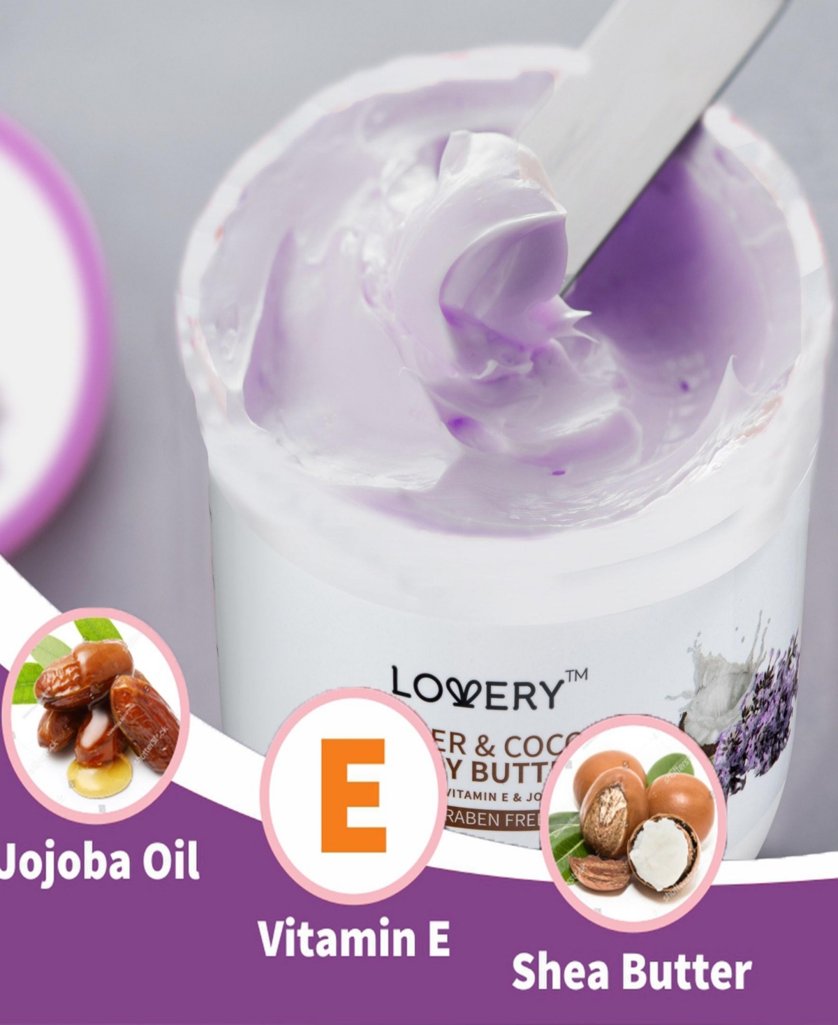 Lovery Lavender and Coconut Scented Whipped Body Butter, Bath and Body Care Cream, 170ml