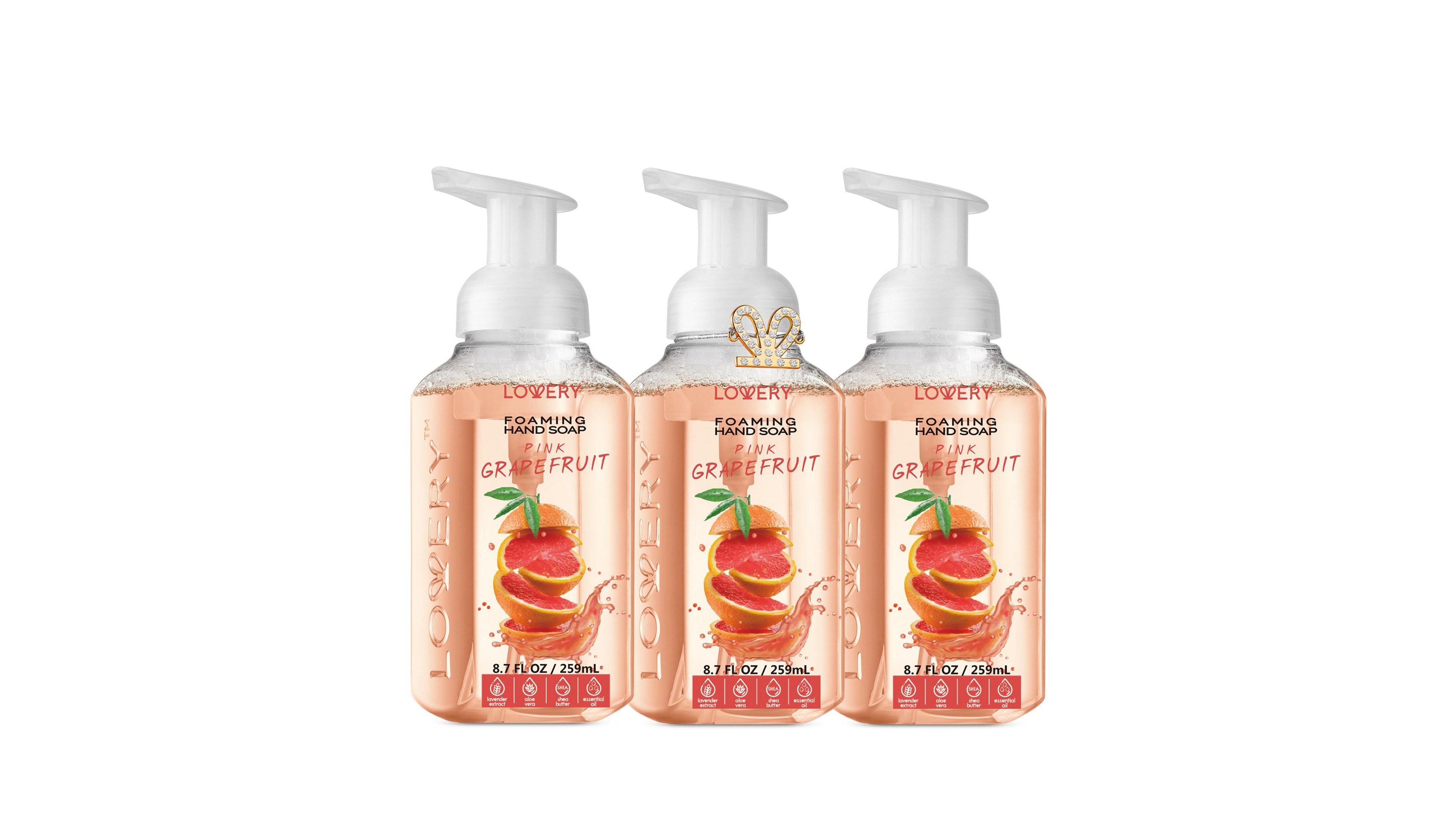 Lovery Hand Foaming Soap in Pink Grapefruit, Moisturizing Hand Soap with Flawless Crystal Heart Bracelet - 4 Piece Hand Wash Set