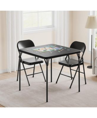 3-Piece Folding Dining Set, – Metal Table and 2 Upholstered Chairs with Faux Leather Cushions, Space-Saving for Small Spaces and Dining Room