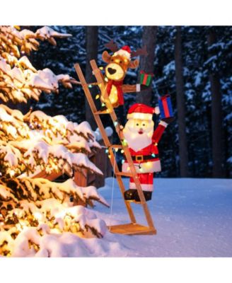 5.5 FT Lighted Reindeer and Santa Claus on Ladder with 100 LED Lights, Zip Ties