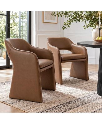 Modern Faux Leather Dining Armchairs Set of 2, Upholstered Dining Chairs, Open Back Design, Curved Armrests