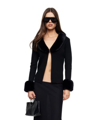 Women's Gisele Shawl-Lapel Open-Front Ribbed-Knit Sweater