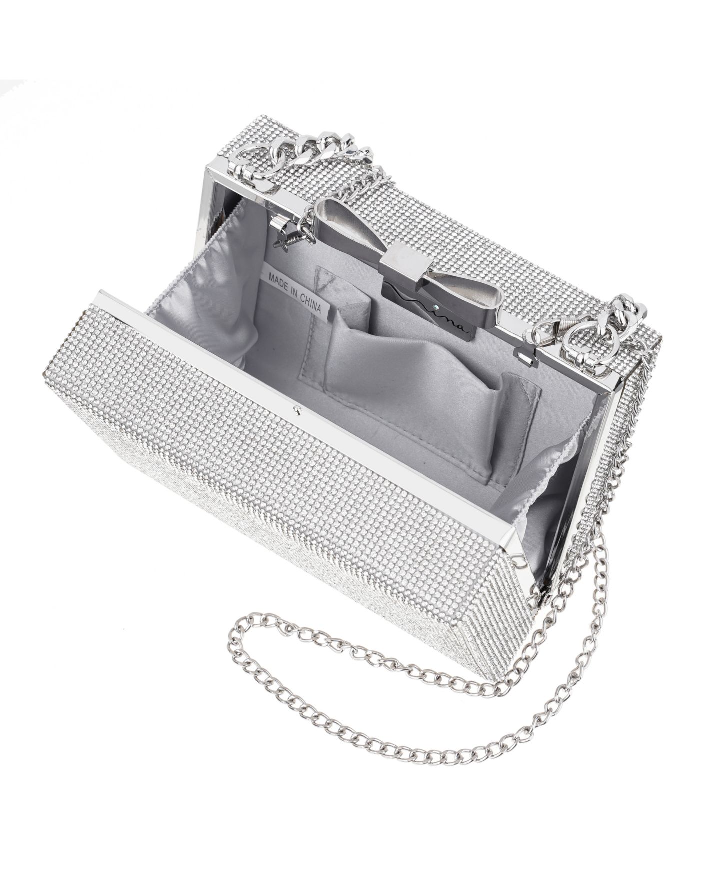 Женский клатч Nina Regalo All Over Crystal Box Mini Clutch Handbag, цвет: Серебряный — фото 6