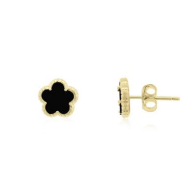 Onyx Spring Flower Stud Earrings 14K Gold-Plated Sterling Silver