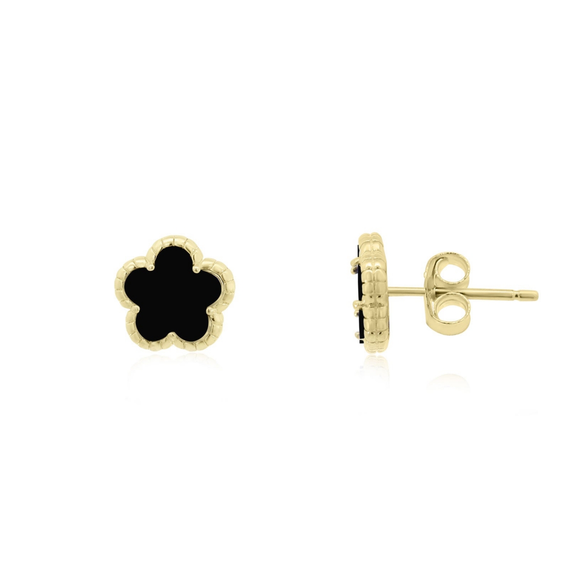 The Lovery Onyx Spring Flower Stud Earrings 14K Gold-Plated Sterling Silver - Onyx