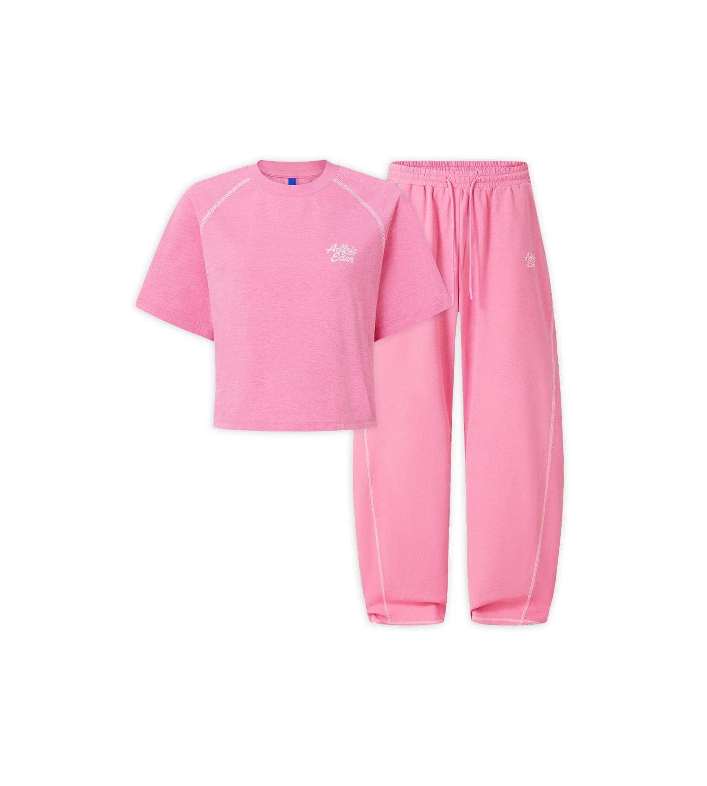 Женский комплект AELFRIC EDEN Cropped Short-Sleeve Wide-Leg Top and Pants Set, цвет: Нежно-розовый — фото 3