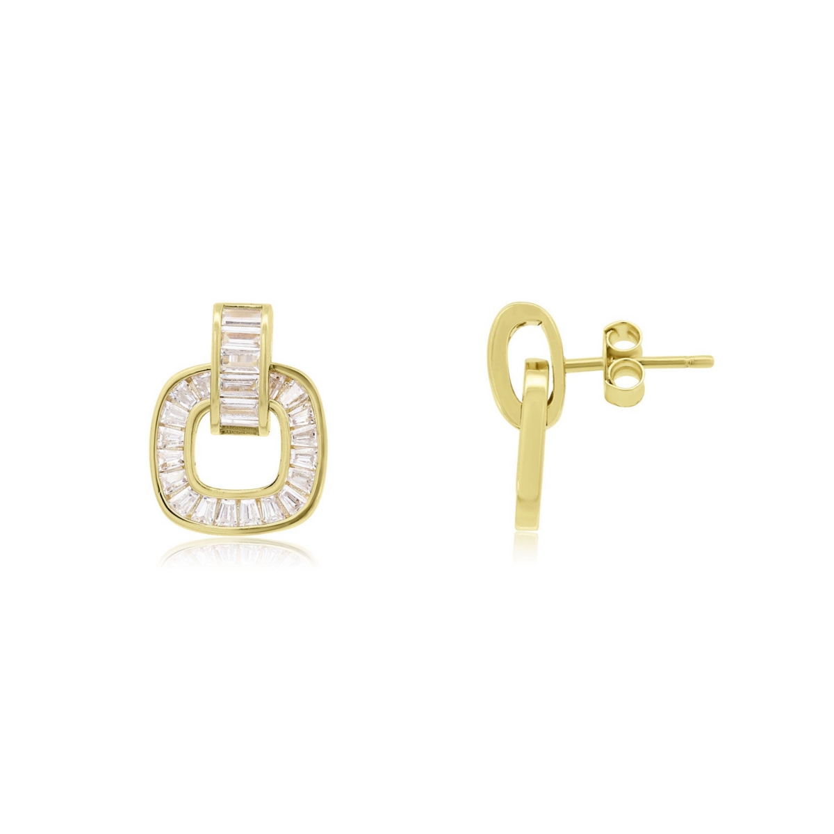 The Lovery Cz Baguette Square Link Earrings 14K Gold-Plated Sterling Silver - Gold plated sterling silver