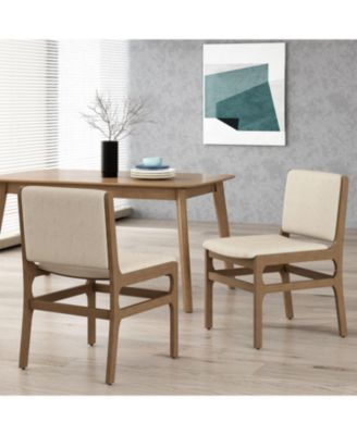 Set of 2 Contemporary Rubberwood Upholstered Dining Chairs, Wheat Neutral Minimalist Side Chairs