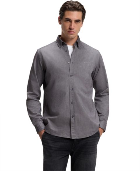 Мужская рубашка Hugo Boss Oxford Cotton Regular-Fit Button-Down Dress Shirt, цвет: Тёмный коричневый